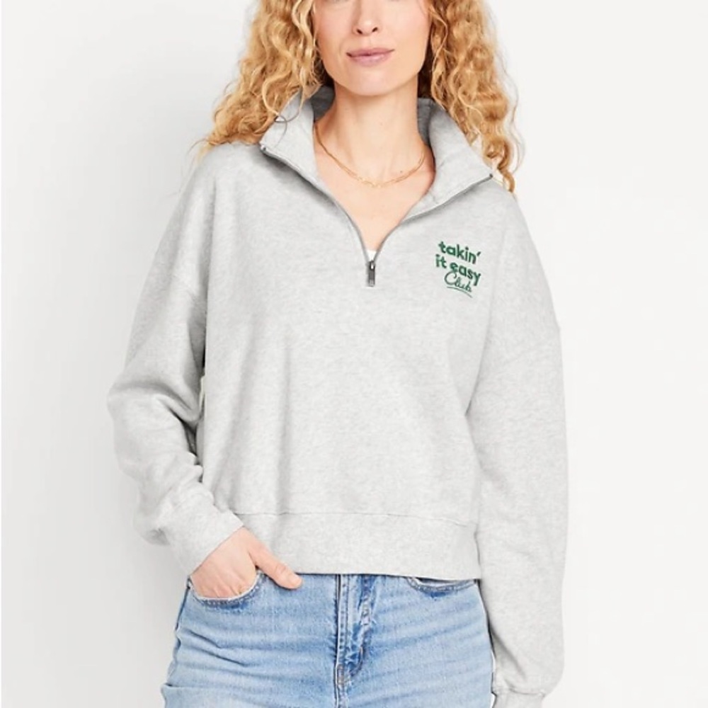 Old Navy Light Gray Quarter-Zip Sweatshirt